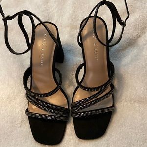 Black Rhinestone stack heels